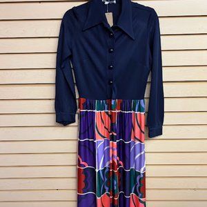 Blue 60s vintage dress with colorful giant plaid